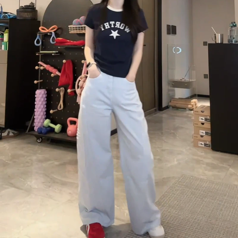 2025春季新款时尚打底衫健身运动t恤+百搭显瘦牛仔裤LK2503731