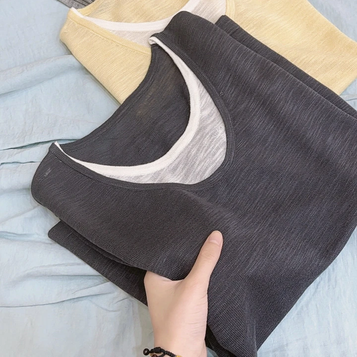 夏季新品！舒适透气拼色V领套头纯色百搭薄款短袖针织T恤衫 35069