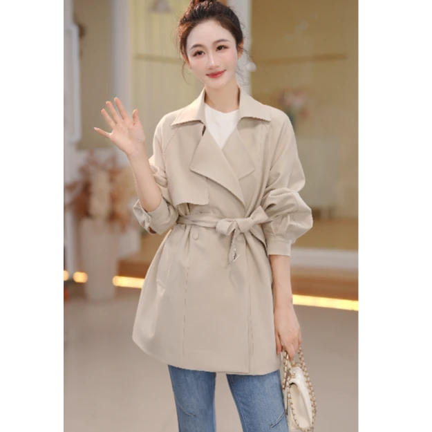 [琥珀流光]苏醒的乐园2025年秋季新款时尚短款女风衣SXFY25062