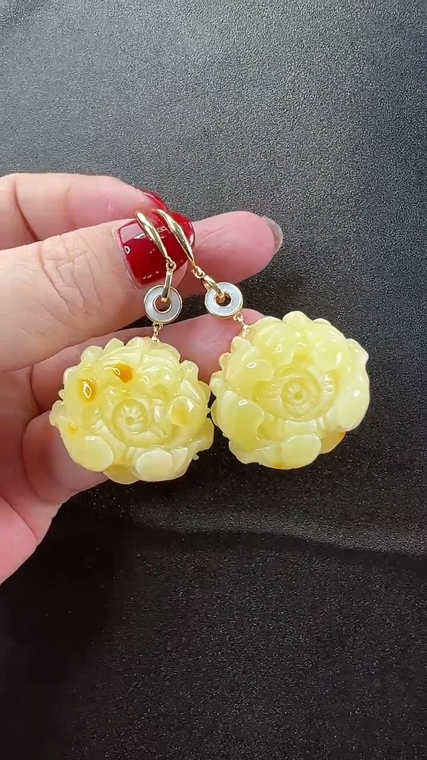 【闪购商品】琥珀耳饰银S925镶嵌耳环