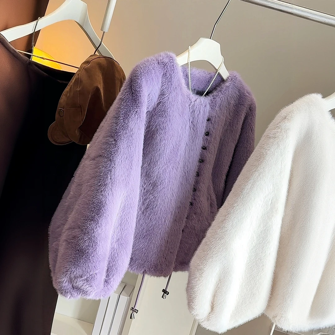 人造皮草 高级感环保皮草女水刀绒冬季新款加厚时尚保暖短款外套