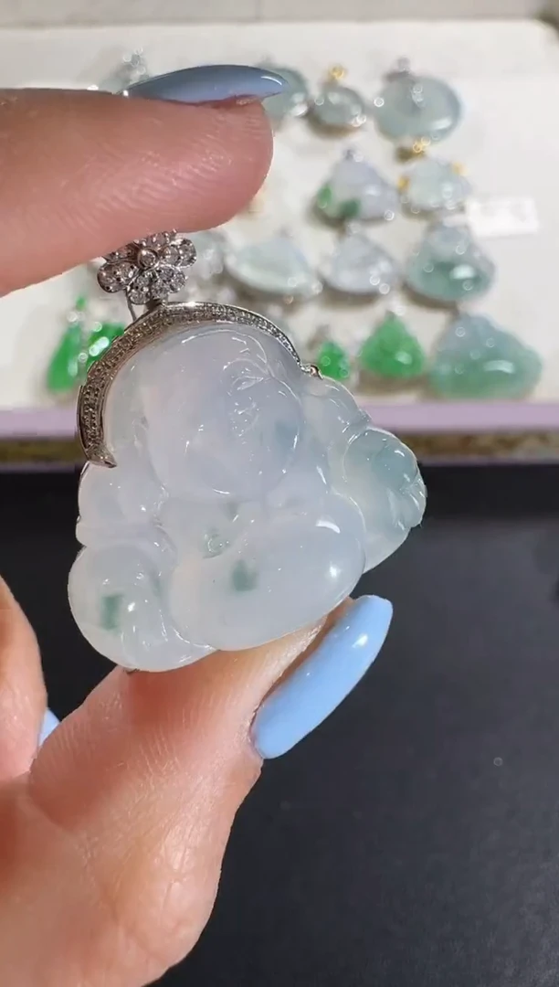 【闪购商品】翡翠吊坠(不含链)18K金镶嵌【源头工厂】钻石镶嵌