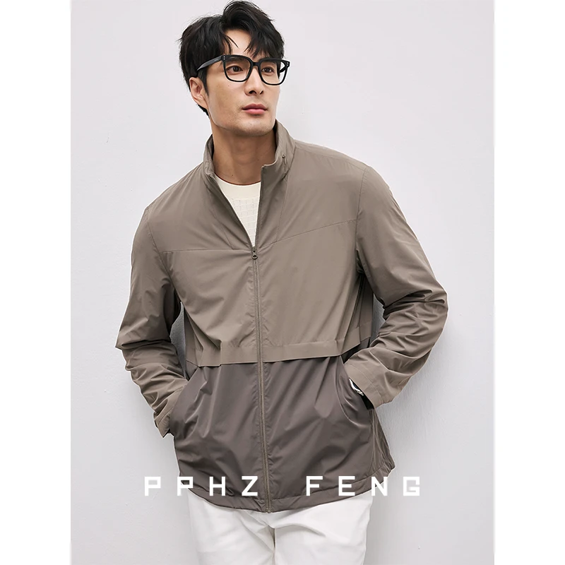 舒适如裸奔~轻量超薄无压 透气四面弹拼色春夏拉链立领夹克外套男