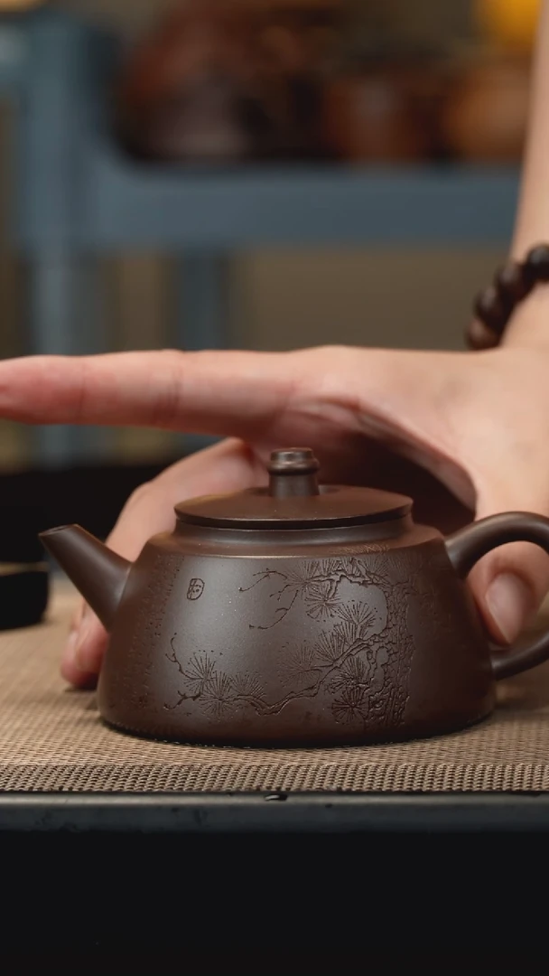 茶壶紫砂@**o老紫泥刻绘160cc