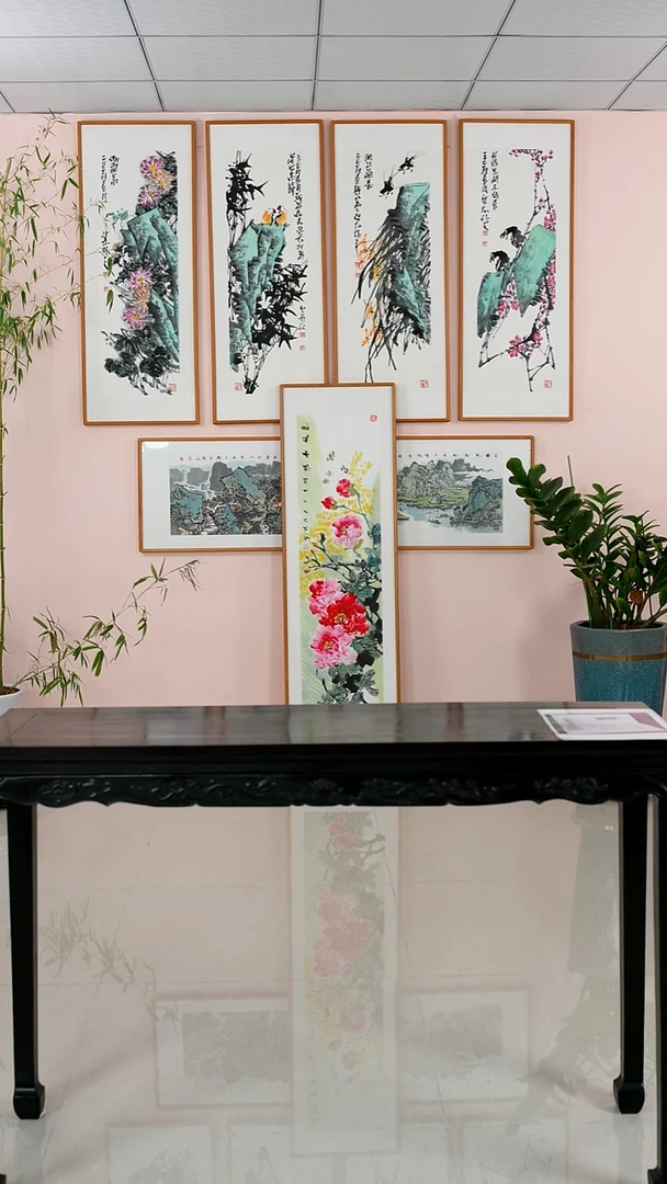 国画英**娇英雄多娇的定向《四条屏+牡丹横幅》