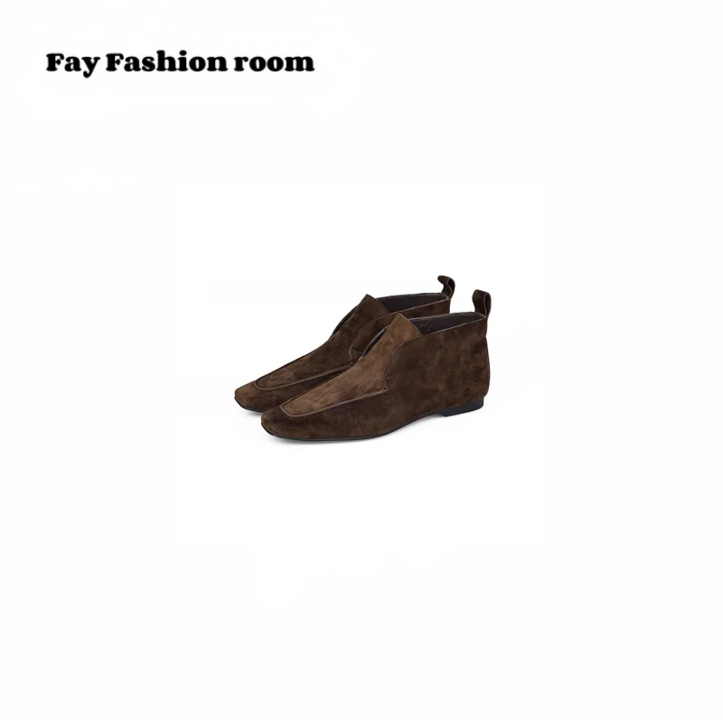 FAY｜乐福鞋女高帮短靴加绒鞋冬季毛毛鞋海狸平底雪地靴