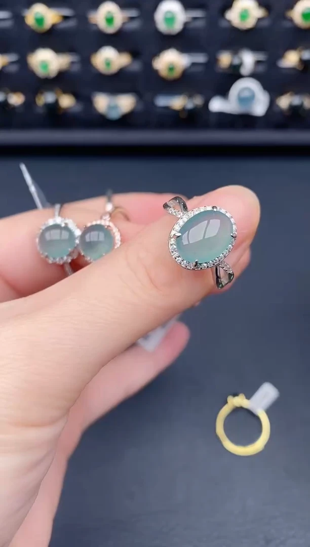 银S925镶嵌戒指翡翠天然a货翡翠9