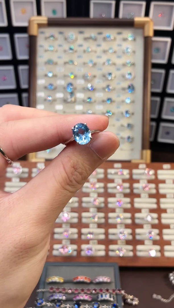 银S925镶嵌戒指海蓝宝石1888