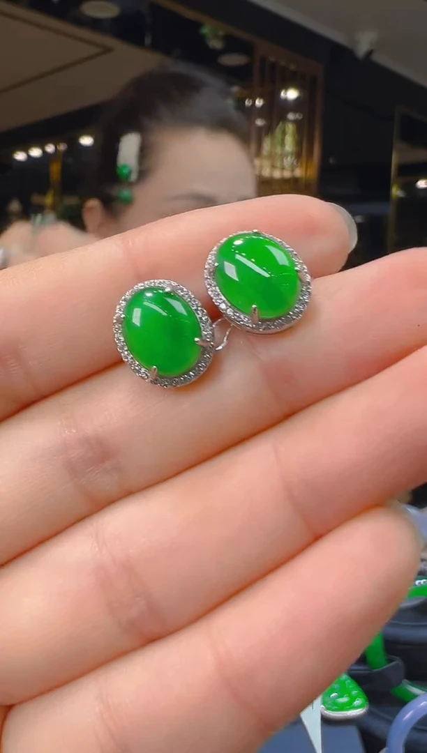 翡翠银S925镶嵌耳饰164（多样性发其一）
