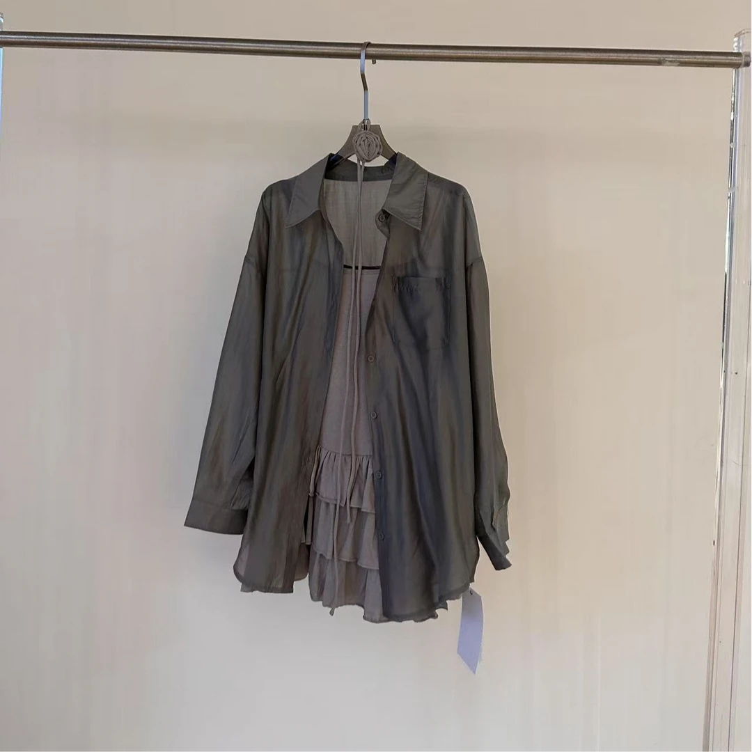 6197·TZ# 灰蒙蒙 ins洋气小众吊带连衣裙防晒套装·