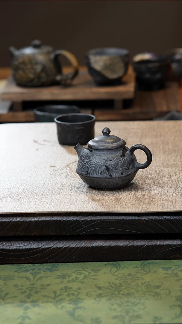 中式归玉堂冰碛岩重工雕刻敦煌壶