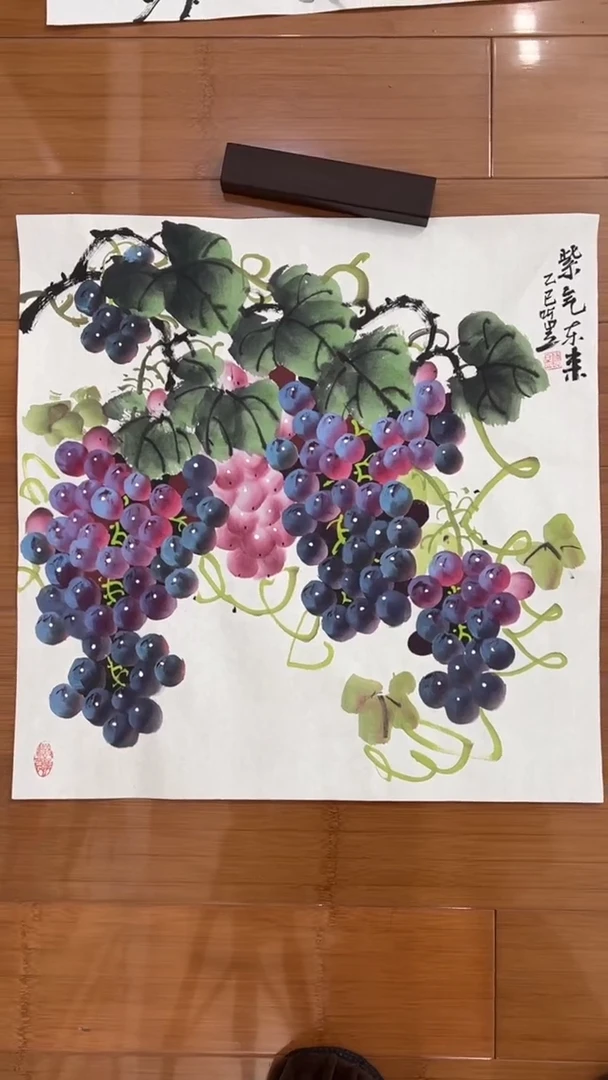 国画【福利，纯手工手绘】听昱葡萄50*50厘米