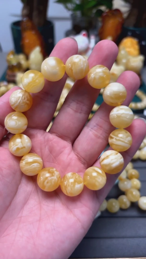手串蜜蜡未镶嵌p59臻品金瓷虎皮妖花单圈 25.51克 14mm
