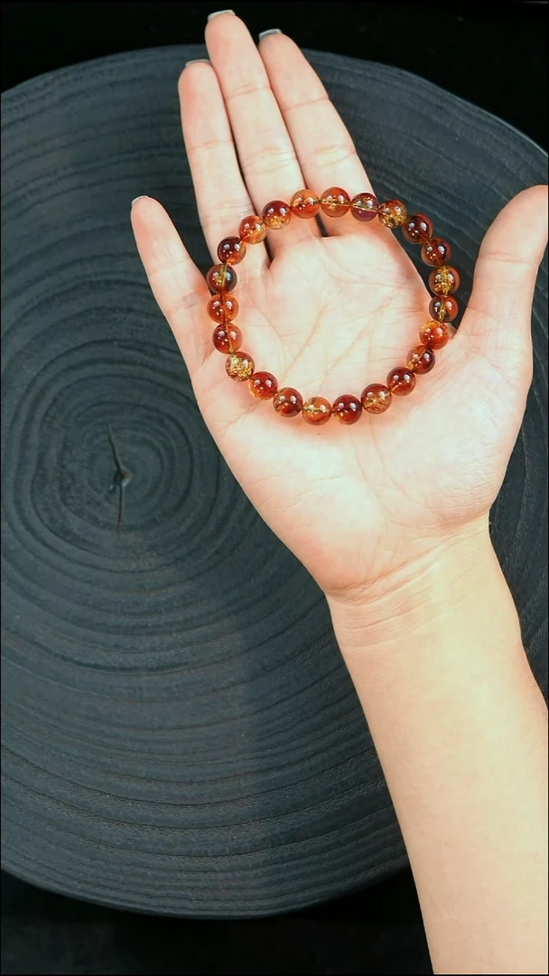 琥珀未镶嵌珠宝奇石8mm红蓝金沙半沙手串