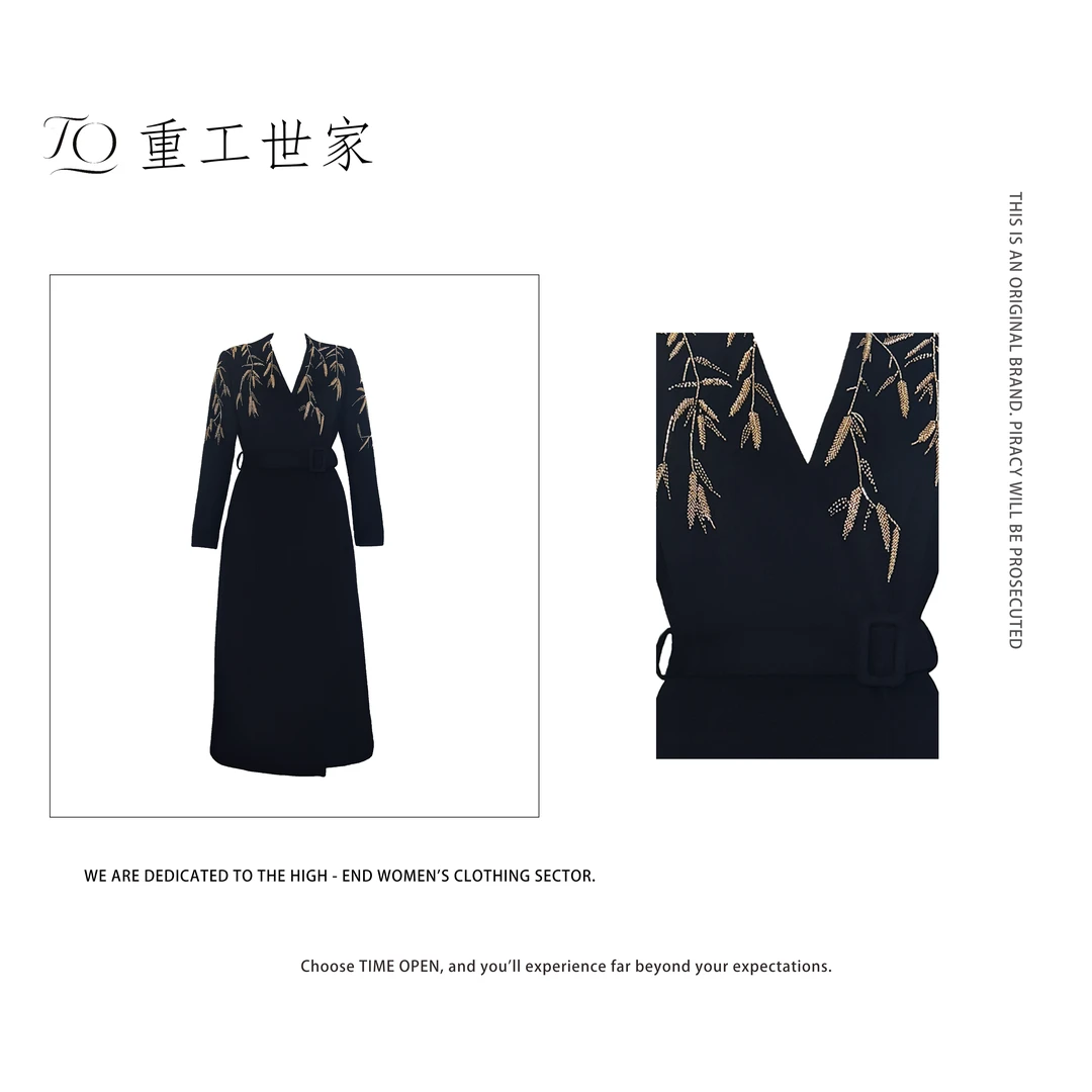 【竹竹高升】轻奢时尚洋气金竹V领大衣