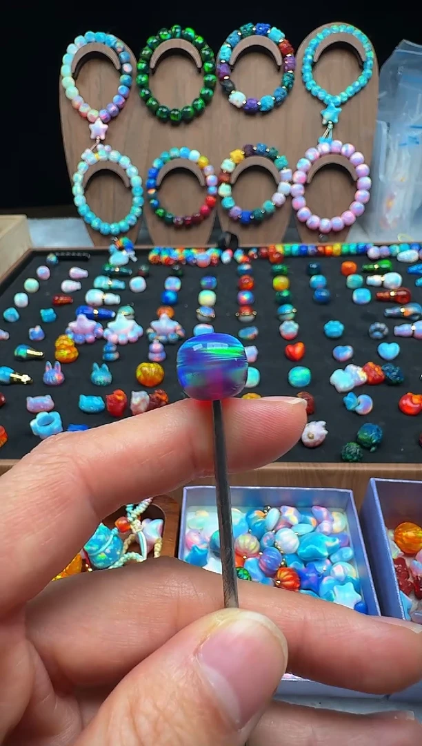 裸石合成欧泊卡12茄子紫单颗