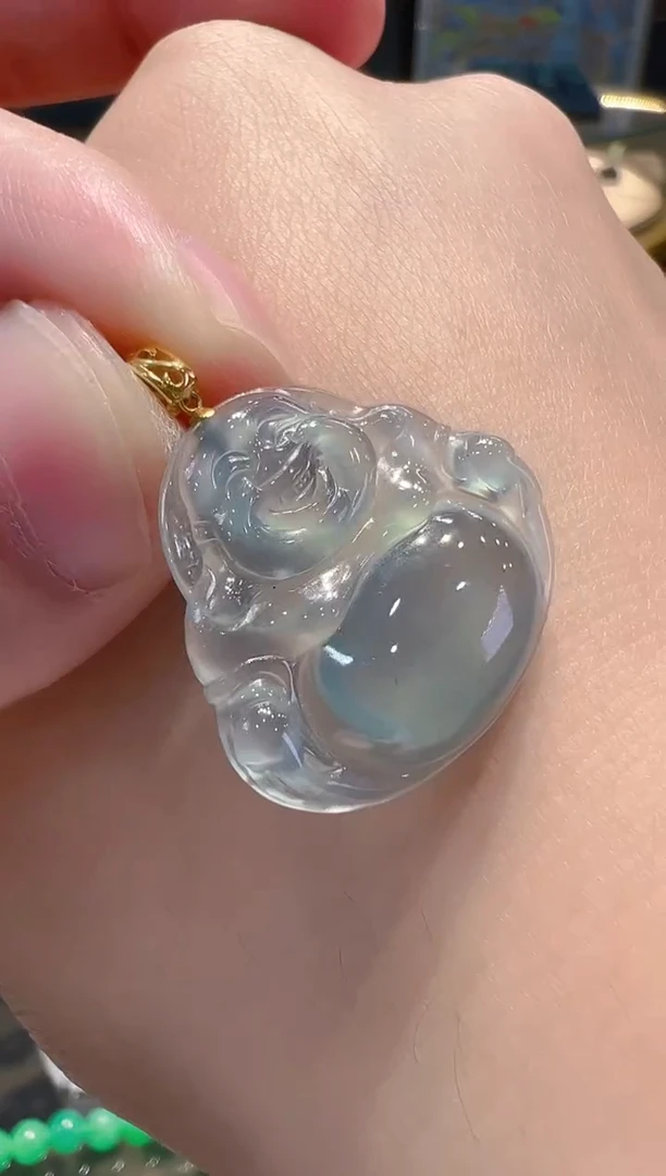 【凯文珠宝】天然翡翠A货 高冰翡翠佛公吊坠18K金镶嵌多样性发货