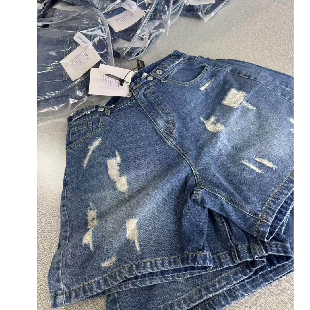 M家【做旧磨破】腰排扣高街牛仔短裤