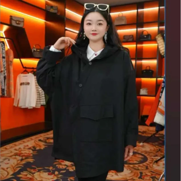 连帽中长款常规袖秋季宽松型风衣外套女装