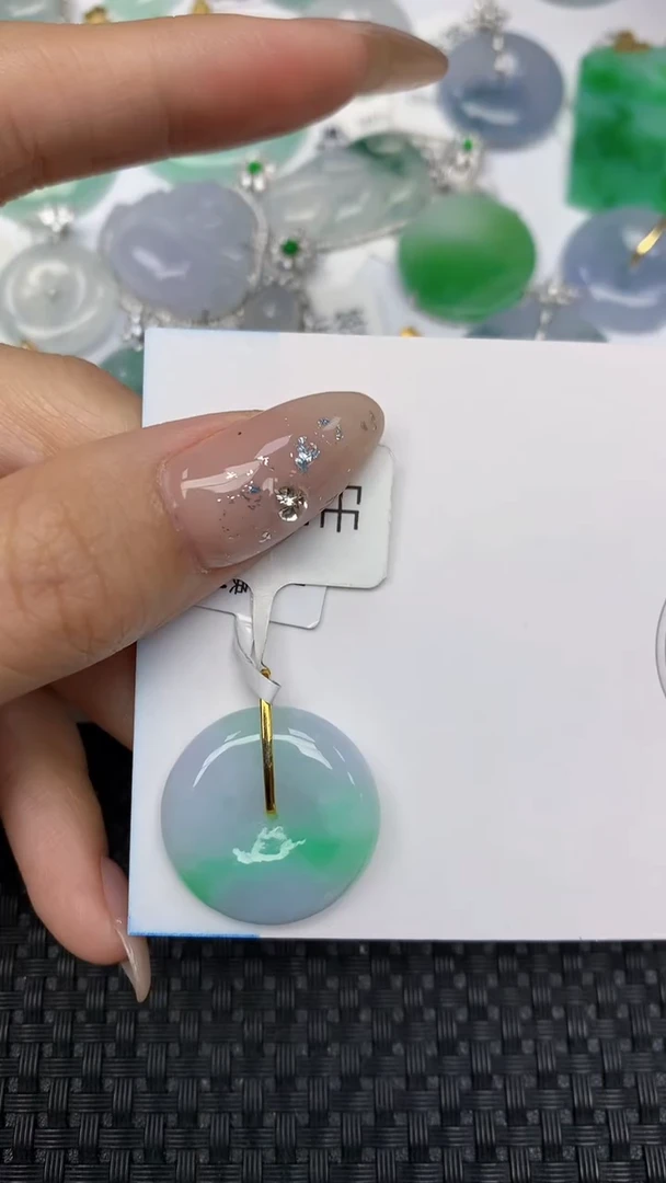 颈饰18K金镶嵌翡翠天然缅甸翡翠a货百元以上9元证书费自理