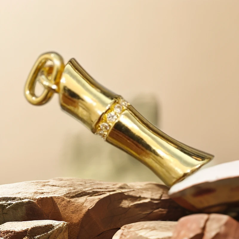 【质检发货】XH18K金亮面节节高升竹节吊坠，现