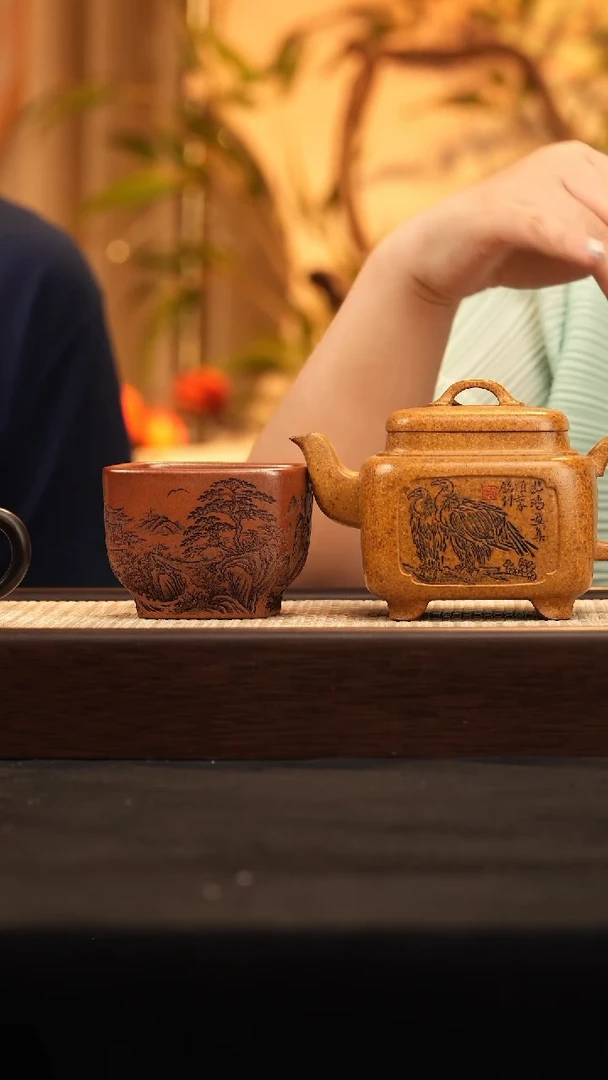 茶壶紫砂WSH四方壶 柴烧380cc-杯