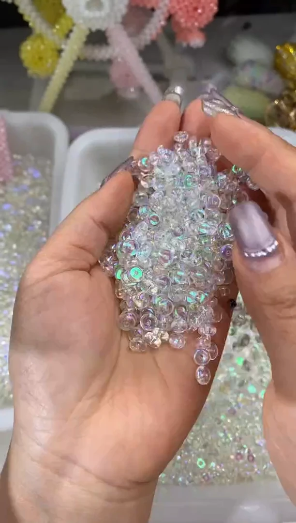 玻璃2533卡6华子算盘珠粉包绿150颗