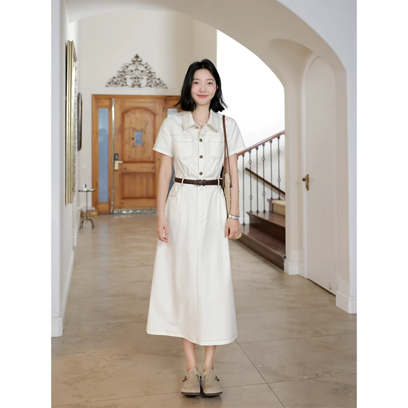 郭九九呢 棉天丝气质通勤收腰假两件工装连衣裙送腰带 G925Q02818