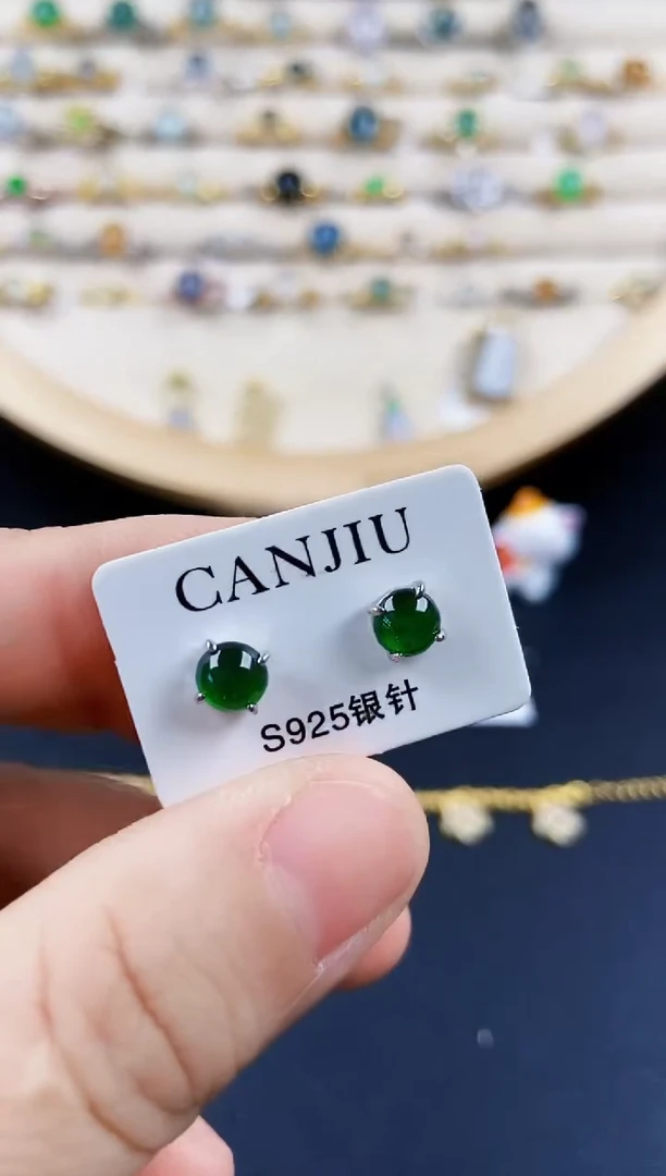 翡翠银S925镶嵌耳饰41689