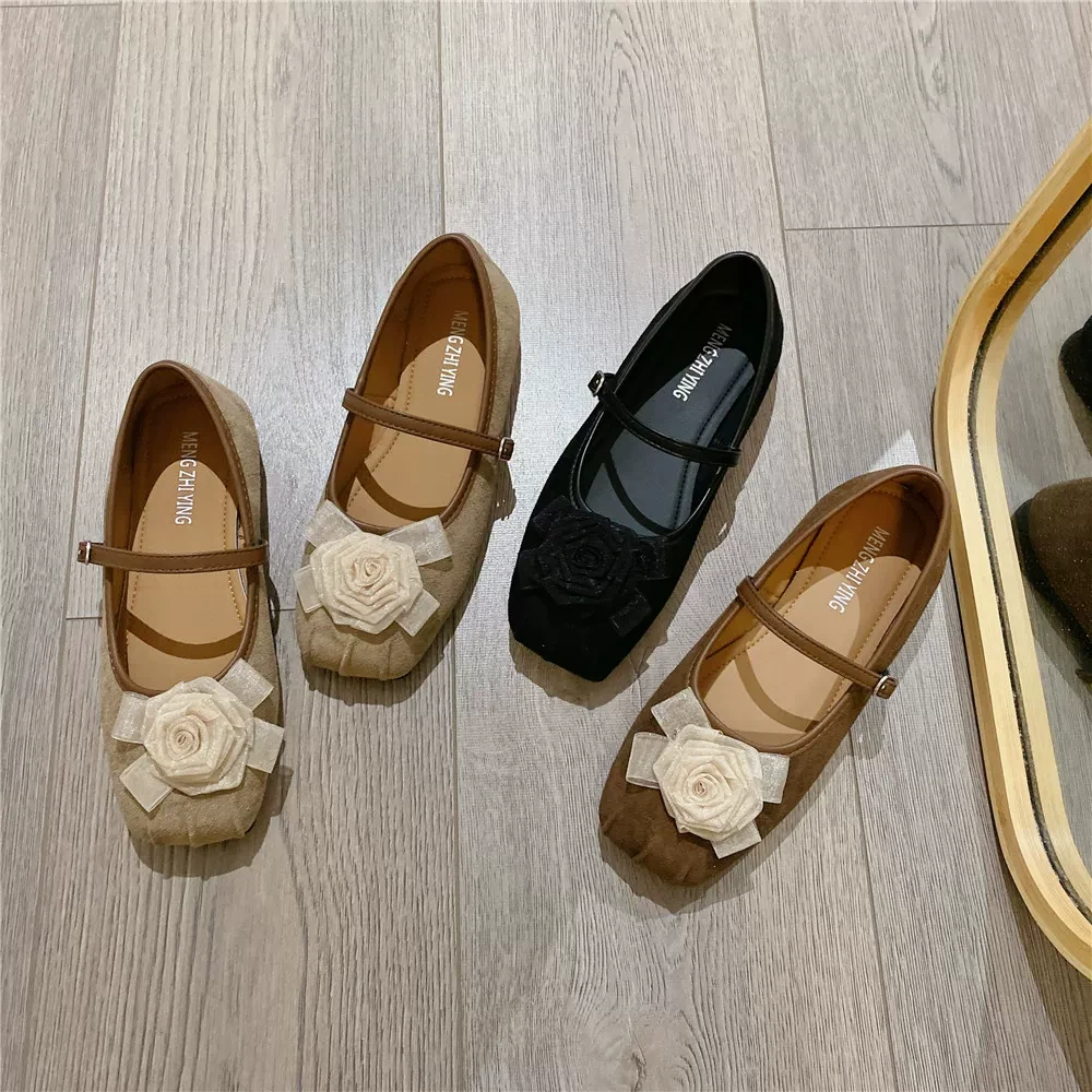 仙女风时尚花朵搭扣春季新款软底平底浅口单鞋3701