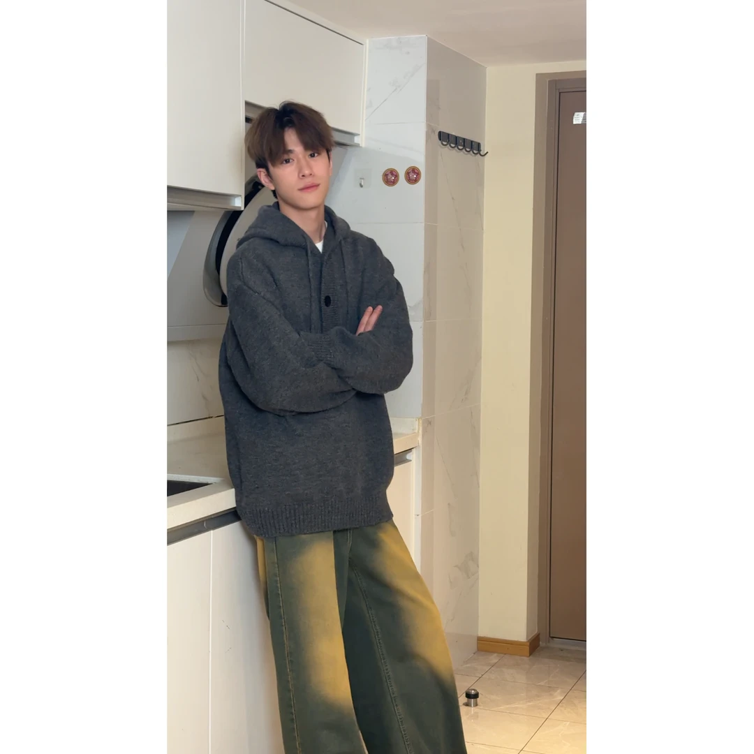 QNMN秋冬加厚慵懒感纯色毛衣保暖宽松显瘦毛衣针织百搭连帽毛衣