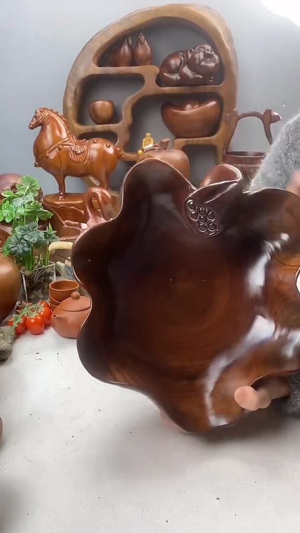 香樟木A24精品莲蓬果盆/尺寸30*27*10