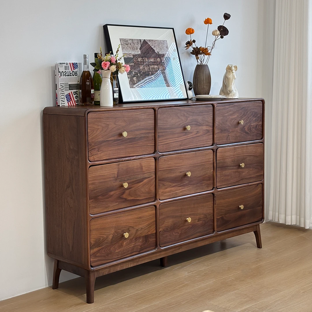 北美黑胡桃木实木铜拉手九斗柜入户玄关柜卧室床位柜储物柜边柜