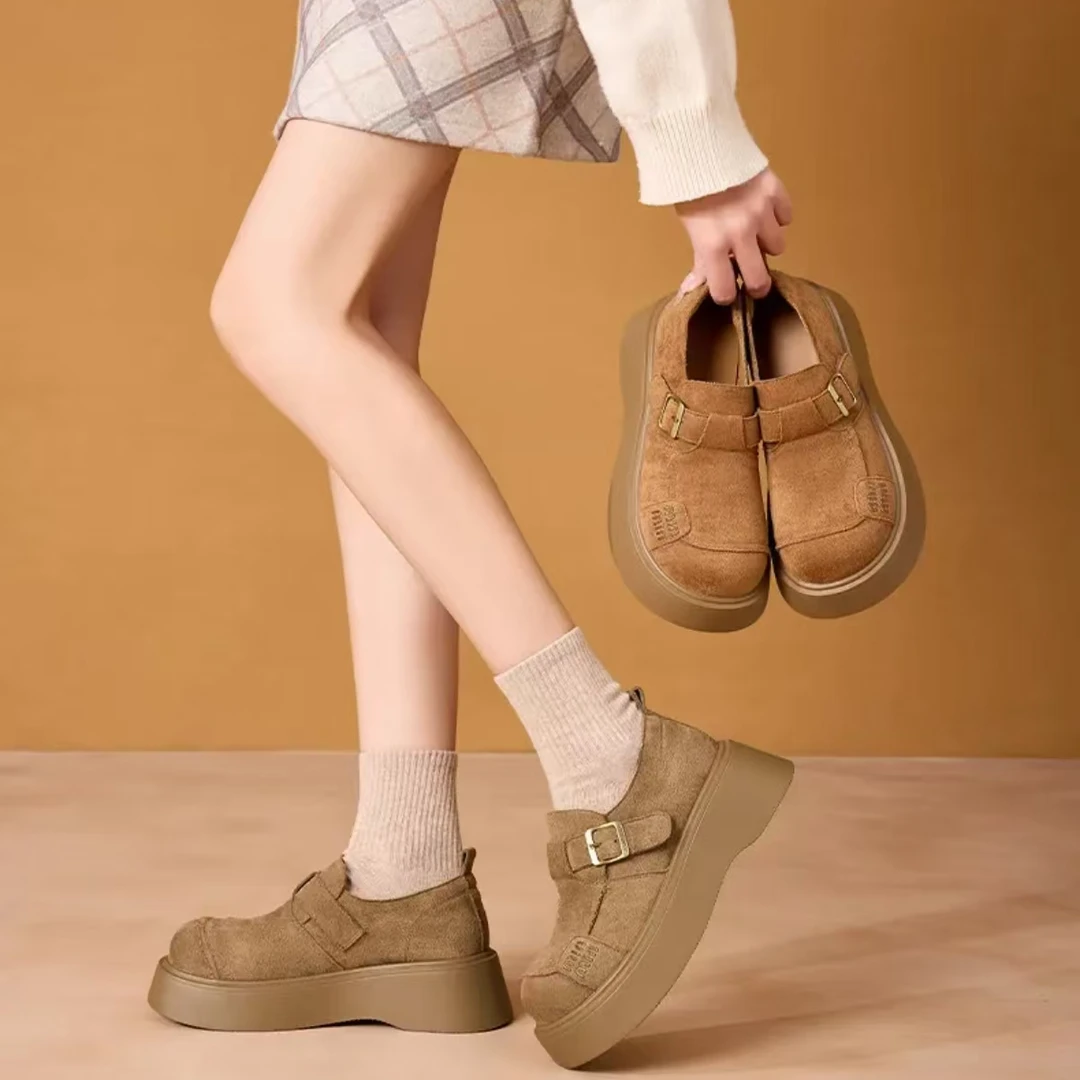 【新疆包邮】25年春季新款厚底松糕一脚蹬勃肯鞋真皮百搭H902