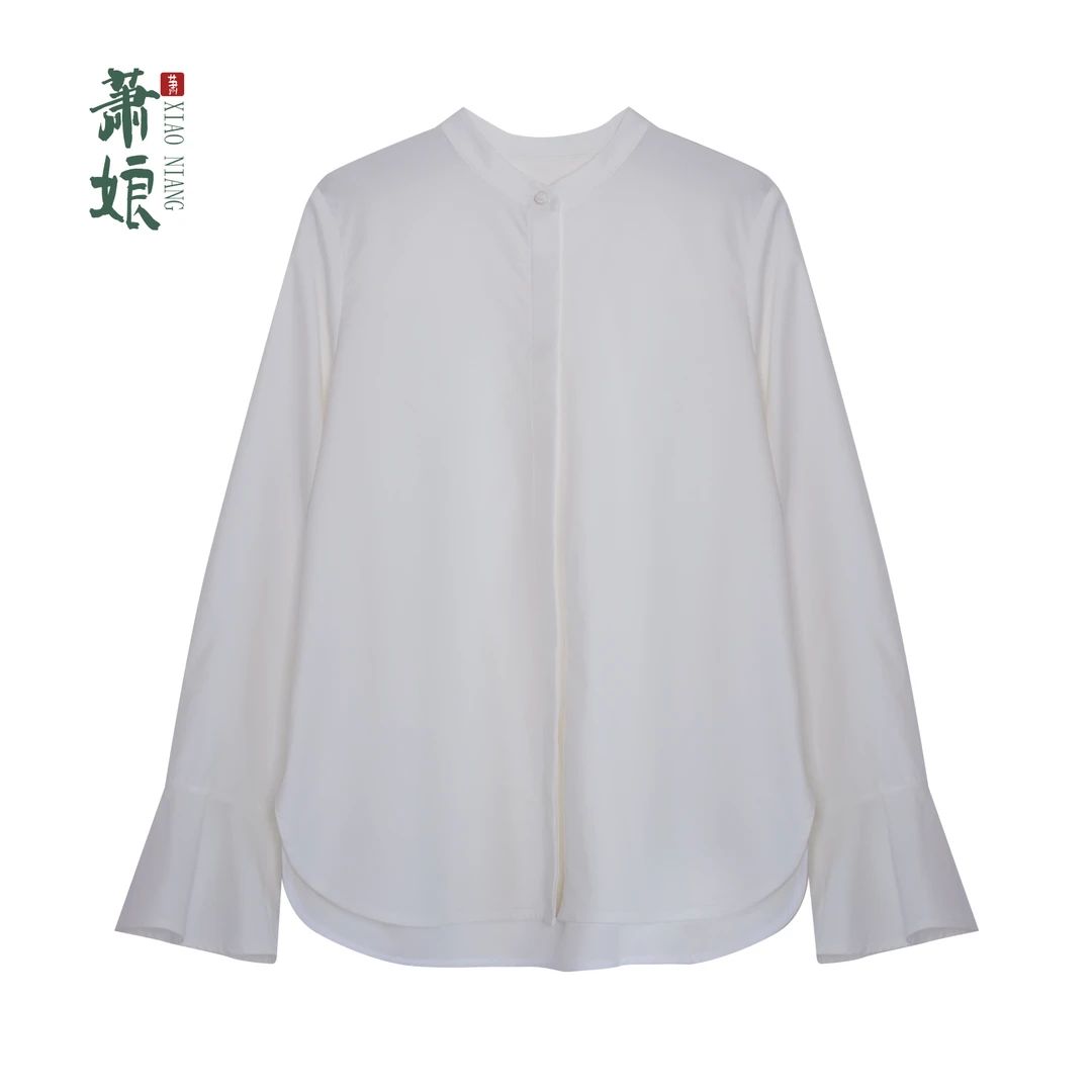萧娘【千漫】新中式白色圆领长袖上衣休闲国风女衬衫上衣XN2632