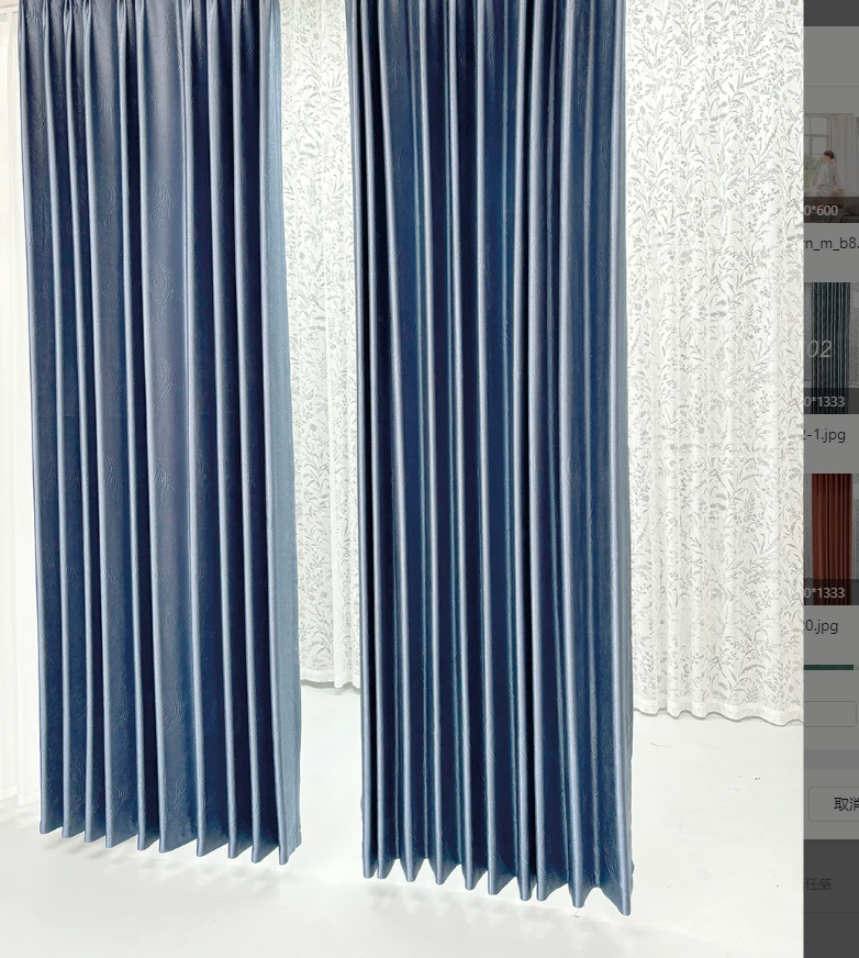 珍珠绒蓝色遮光成品窗帘  中间对开