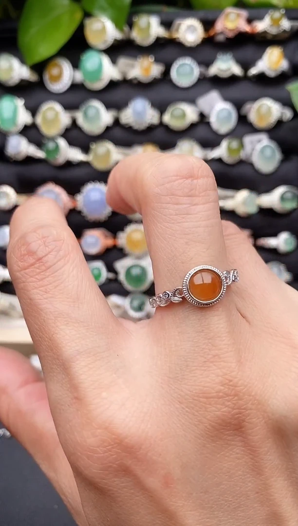 【闪购商品】翡翠戒指银S925镶嵌缅甸天然A货翡翠66-