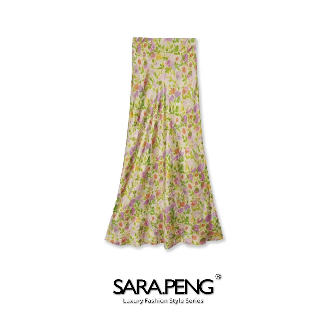SARA.PENG夏日缤纷｜进口丝质感暗纹花色半身裙｜老花工艺｜休闲百搭