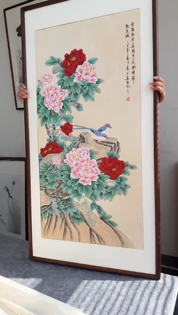 书法zqs牡丹-63*123绘画手绘同款