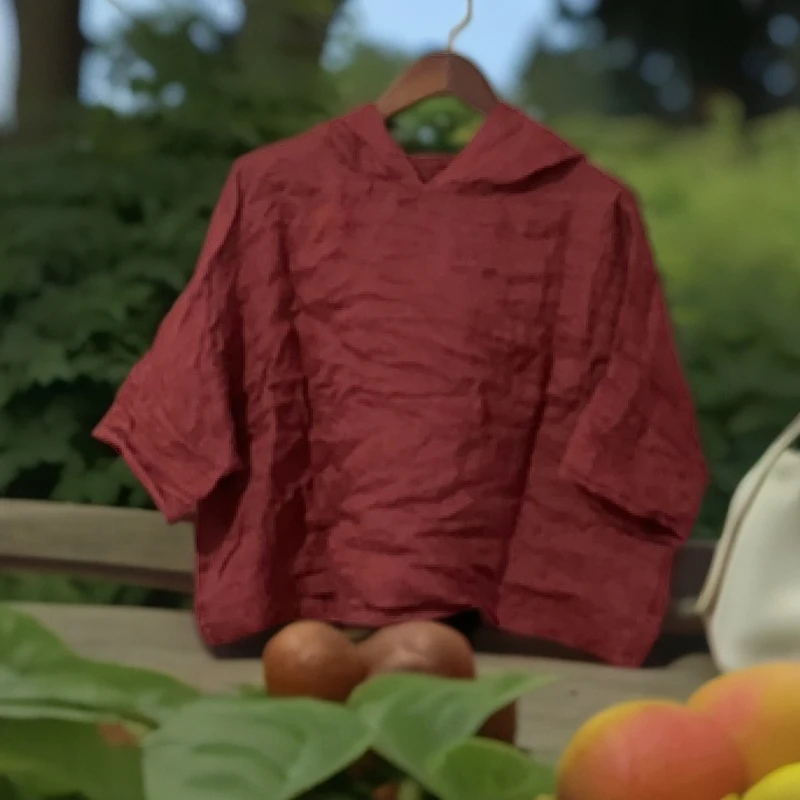 6663苎麻帽衫宽松休闲短款衣长55