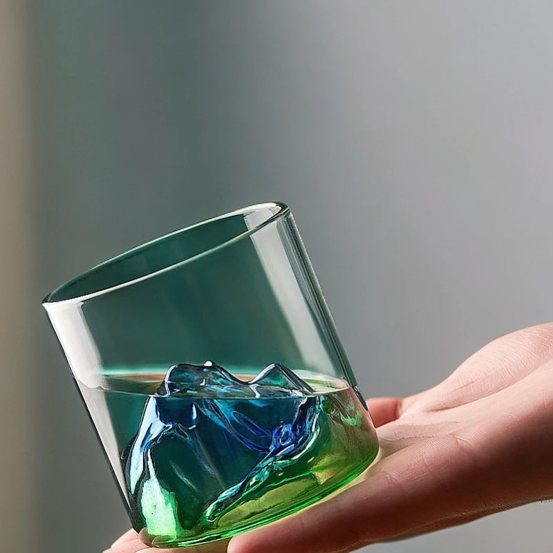 复古国潮风山河观山杯子 透明冰山水杯泡茶耐高温 高硼硅玻璃杯