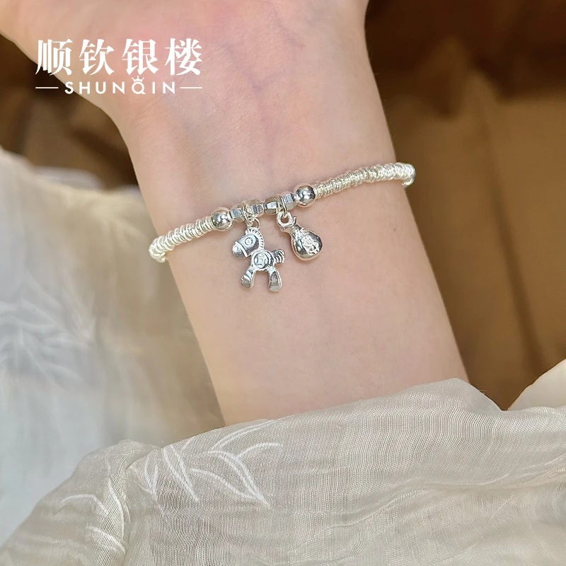 顺钦银楼 足银手链 【千奕盘缠手链】足银999.9百搭盘缠小马手链