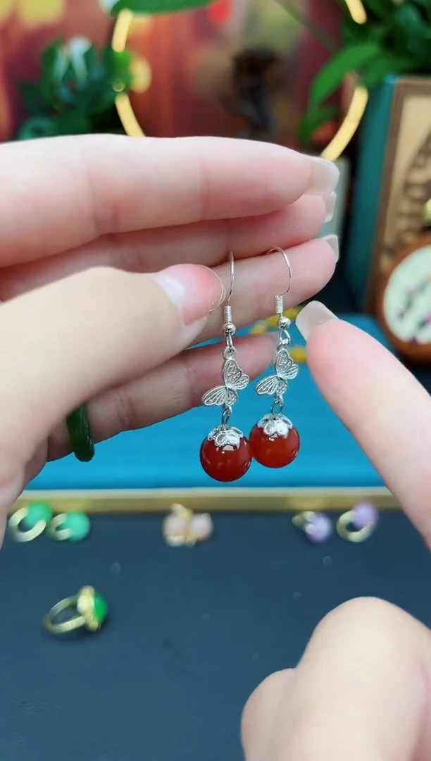 玛瑙/玉髓耳饰银S925镶嵌417