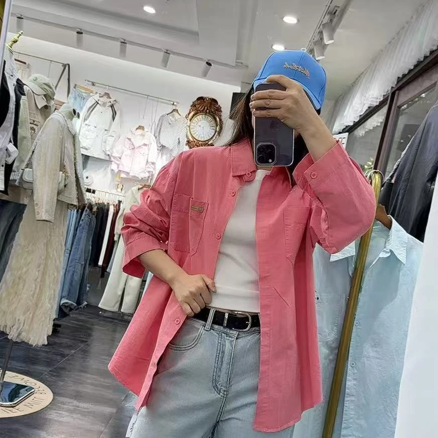 2025春季新款韩范宽松遮肉学生减龄甜美休闲衬衫衬衣外搭上衣女