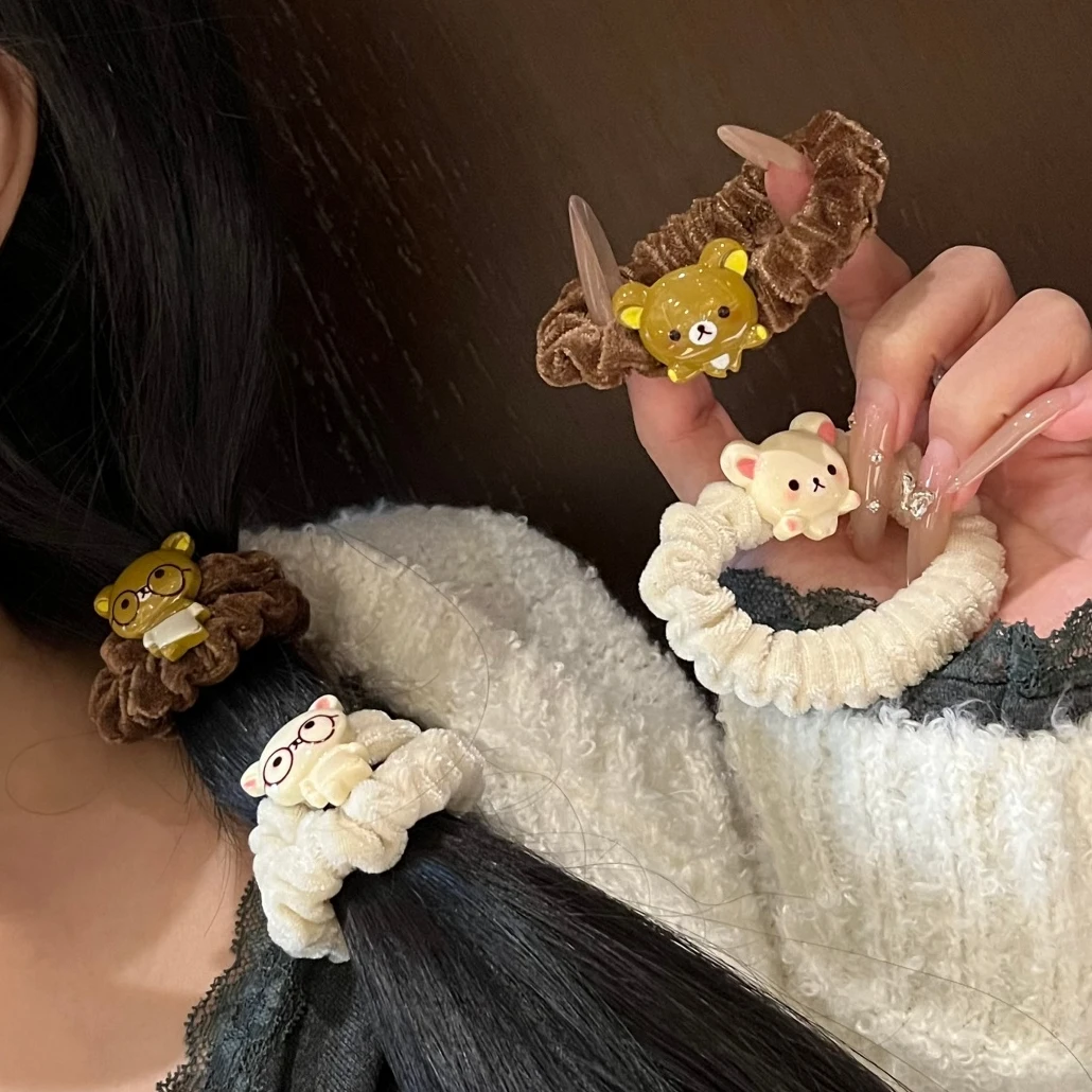 可爱卡通轻松熊发圈毛绒少女马尾扎头皮筋甜美简约小清新百搭发绳