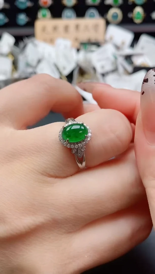 银S925镶嵌戒指翡翠1