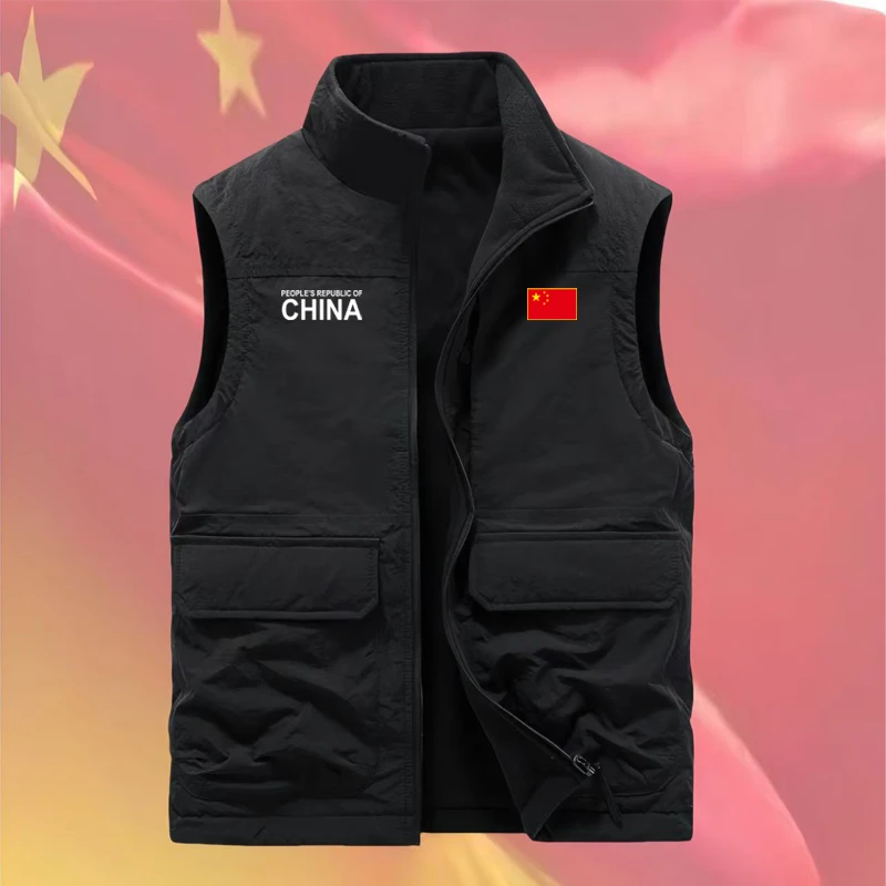 运动休闲秋冬款双面绒马甲中国China宽松摇粒绒无袖背心户外马甲