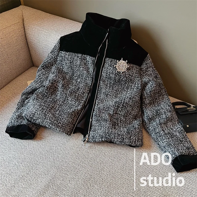 小香风羽绒外套时尚休闲加绒加厚秋冬立领拼接冬季洋气保暖韩版