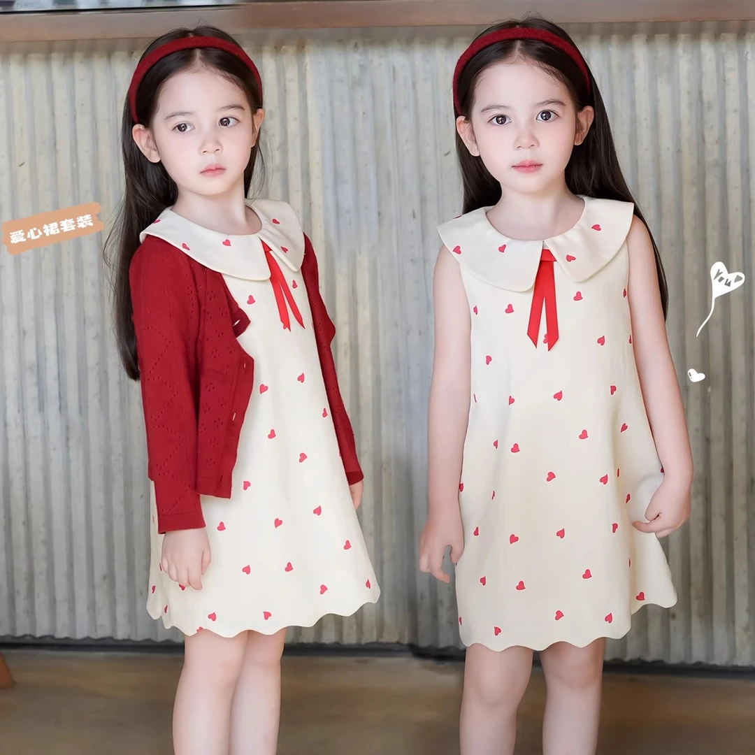 女童连衣裙夏季新款2025甜美爱心无袖长裙小女孩可爱公主裙百搭