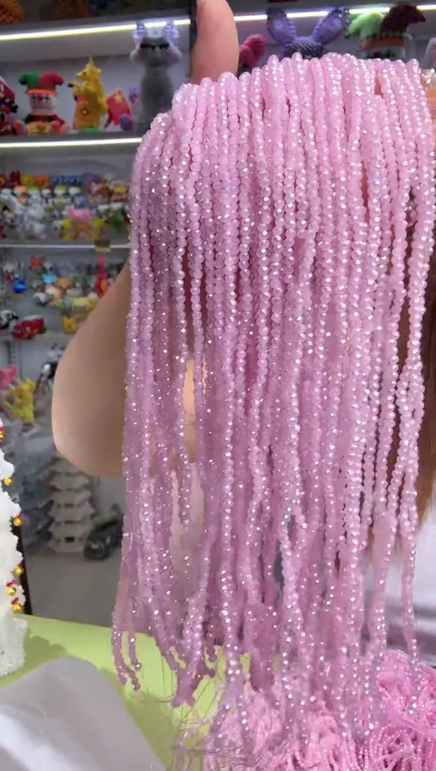 玻璃2055卡2水晶扁10条AB彩粉玉